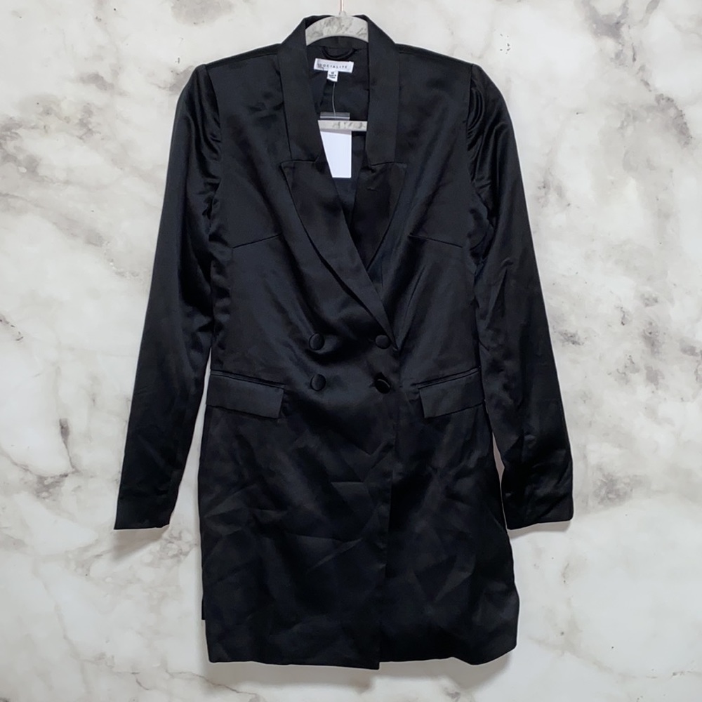 Socialite Satin Blazer Mini Dress - Black - Picture 5 of 10